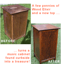 A music cabinet rescued from the curb in Pickering, Ontario, is transformed with only a small amount of Wood Elixir.